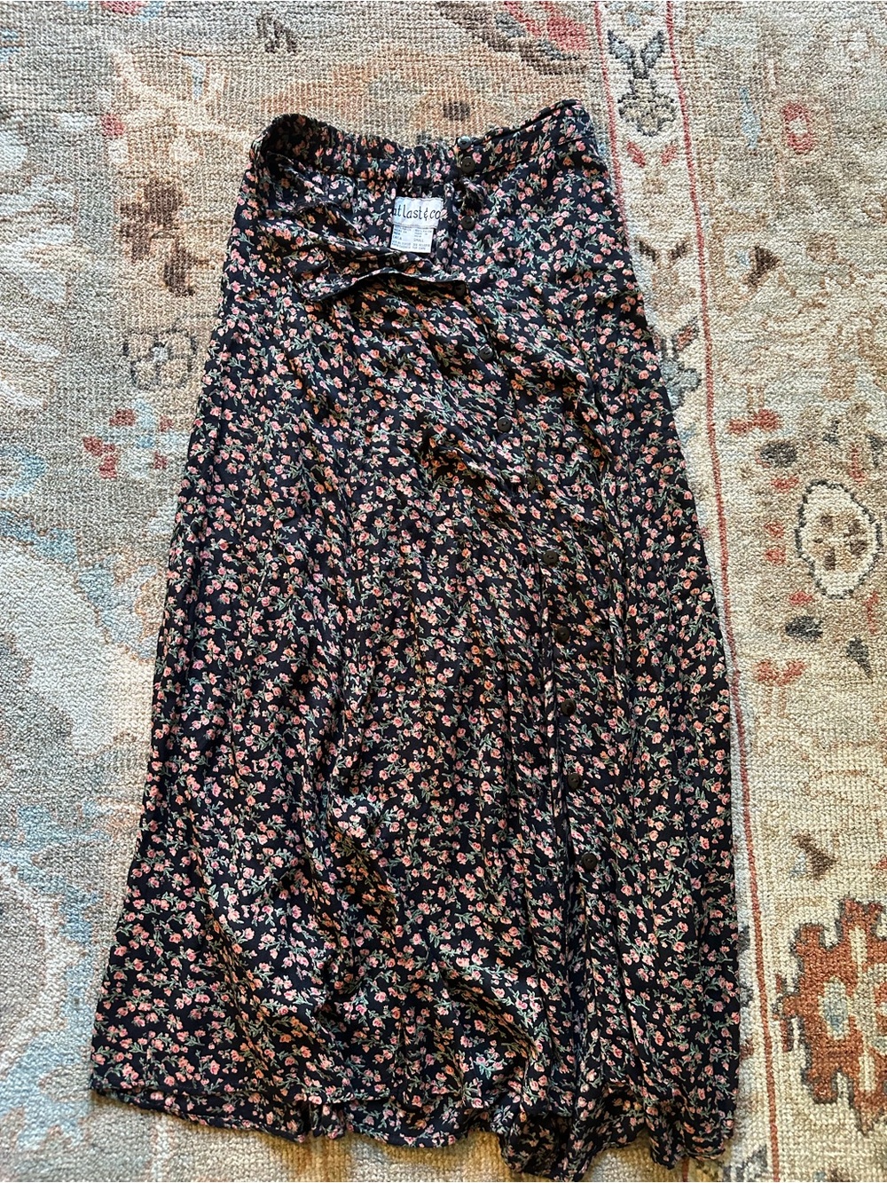 At Last Black Maxi Skirt with Pink Floral Print